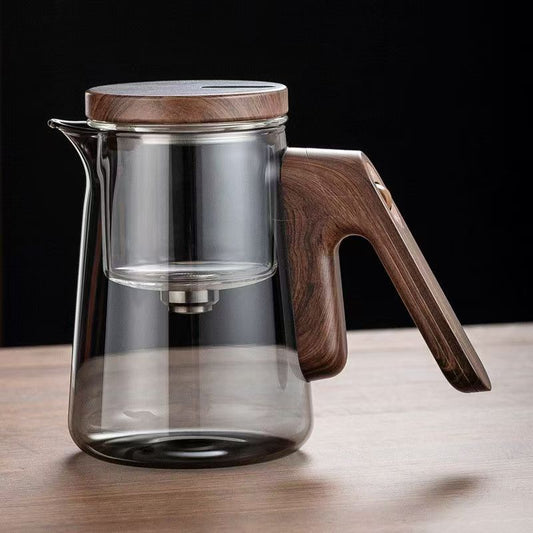 Magnetic Gravity Glass Teapot Set, Manual Drip Coffee & Tea Brewer with Wooden Stand, Borosilicate Glass Tea Separation Pot