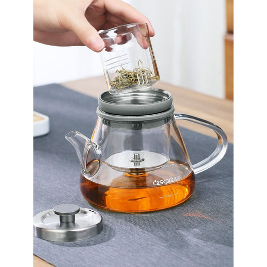 Adjustable Stainless Steel Infuser Glass Teapot, Portable Tea Maker for Home & Office