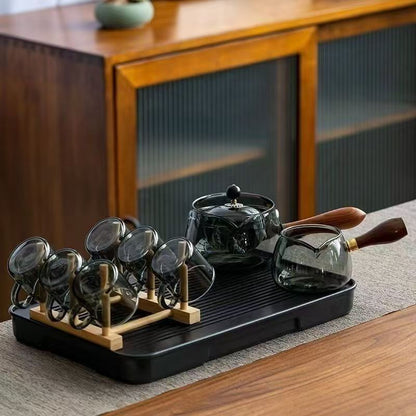 Modern Chinese Gongfu Tea Set with Glass Teapot, Heat-resistant Glass Tea Set for Home & Office