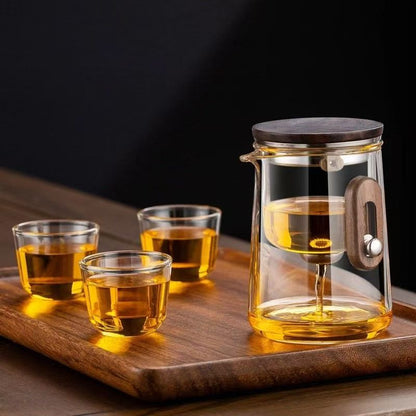 Tea Square Zero-Lever Penguin Teapot Set (1Pot+3Cups) | Portable Glass Tea Maker with Infuser