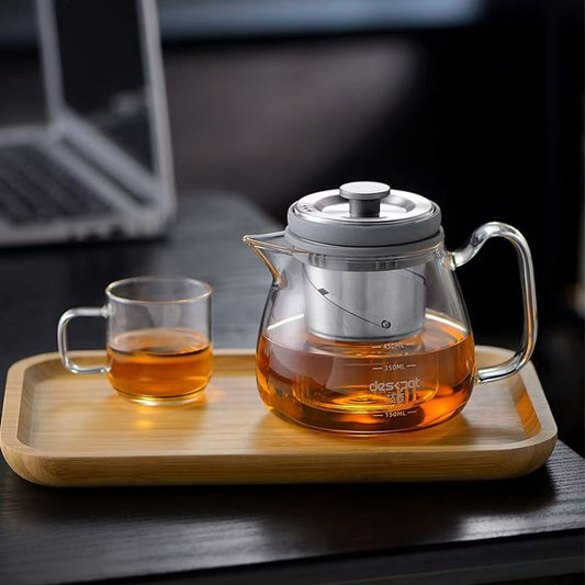 Adjustable Stainless Steel Infuser Glass Teapot, Portable Tea Maker for Home & Office