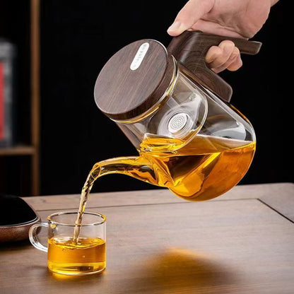 Magnetic Gravity Glass Teapot Set, Manual Drip Coffee & Tea Brewer with Wooden Stand, Borosilicate Glass Tea Separation Pot