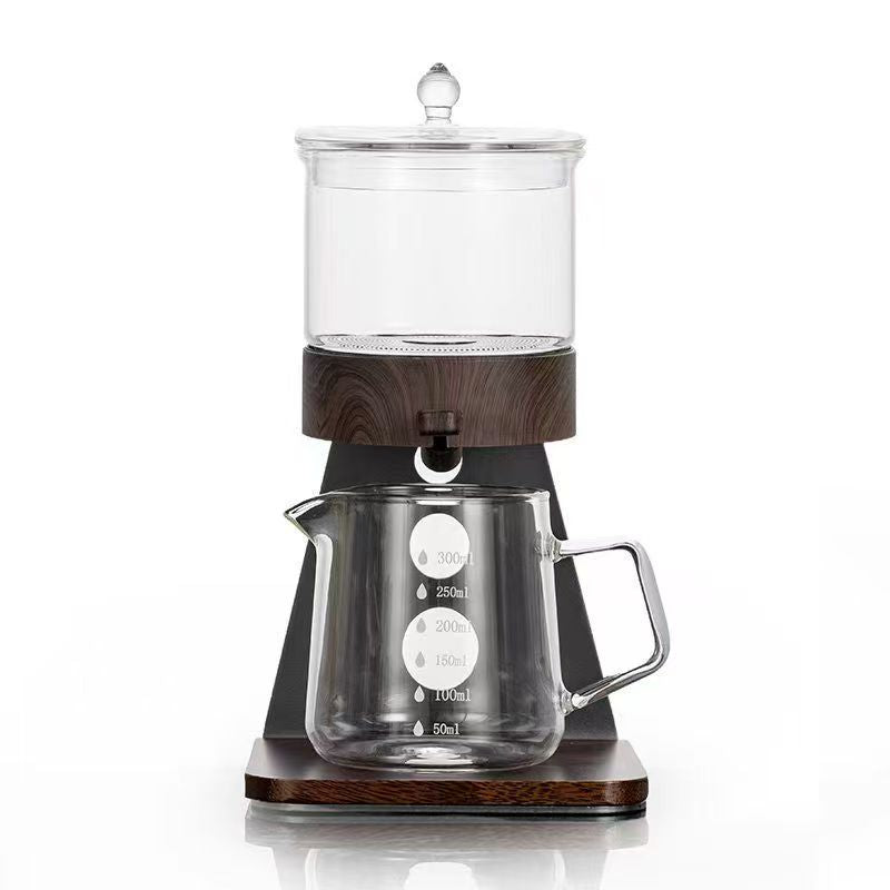 Magnetic Gravity Glass Teapot Set, Manual Drip Coffee & Tea Brewer with Wooden Stand, Borosilicate Glass Tea Separation Pot