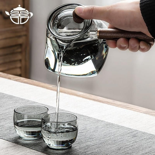 Smoky Gray Glass Side-Handle Teapot, Borosilicate Glass Tea Infuser with Wooden Handle, Heat-Resistant Loose Leaf Tea Pot