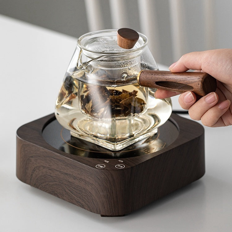 Smoky Gray Glass Side-Handle Teapot, Borosilicate Glass Tea Infuser with Wooden Handle, Heat-Resistant Loose Leaf Tea Pot