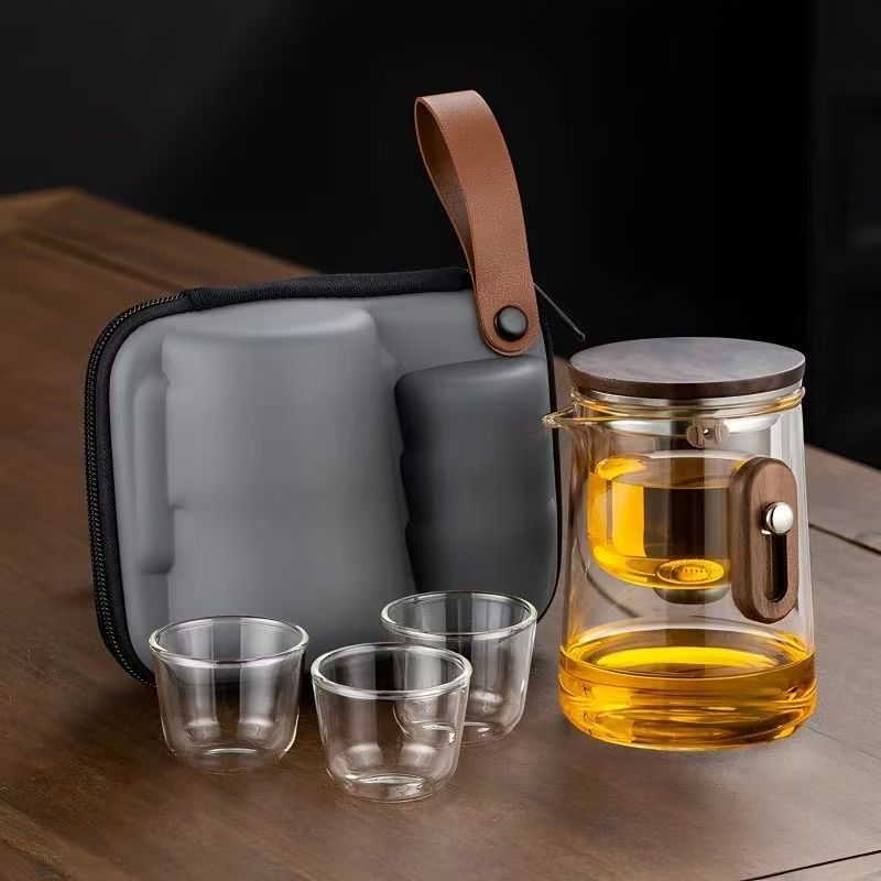 Tea Square Zero-Lever Penguin Teapot Set (1Pot+3Cups) | Portable Glass Tea Maker with Infuser