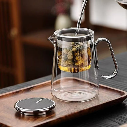 Luxury Smoky Glass Gongfu Teapot Set, Magnetic Tea Infuser with 4 Cups & Tray for Home & Office