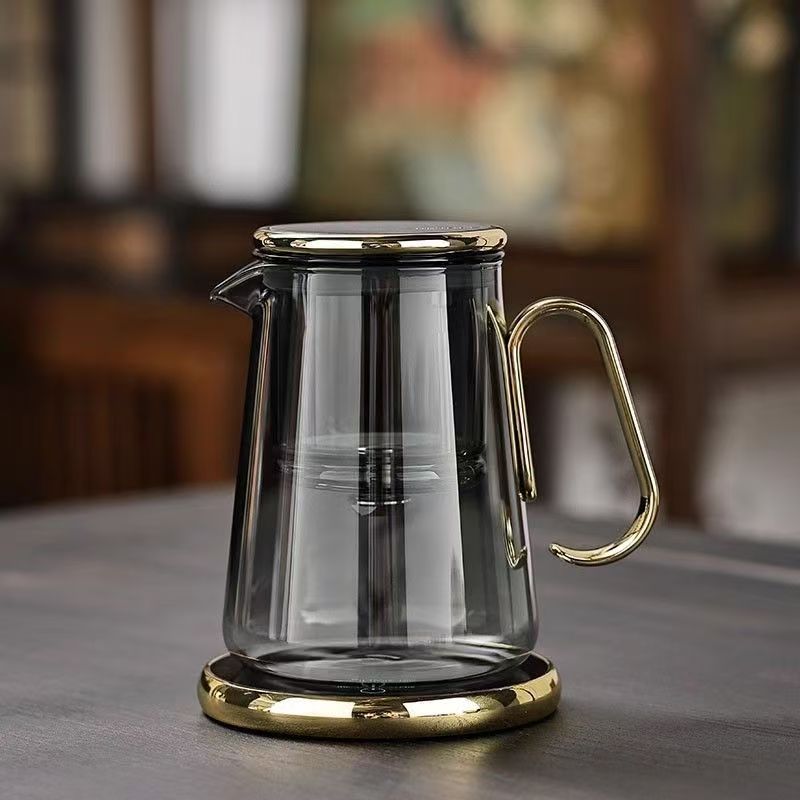 Luxury Smoky Glass Gongfu Teapot Set, Magnetic Tea Infuser with 4 Cups & Tray for Home & Office