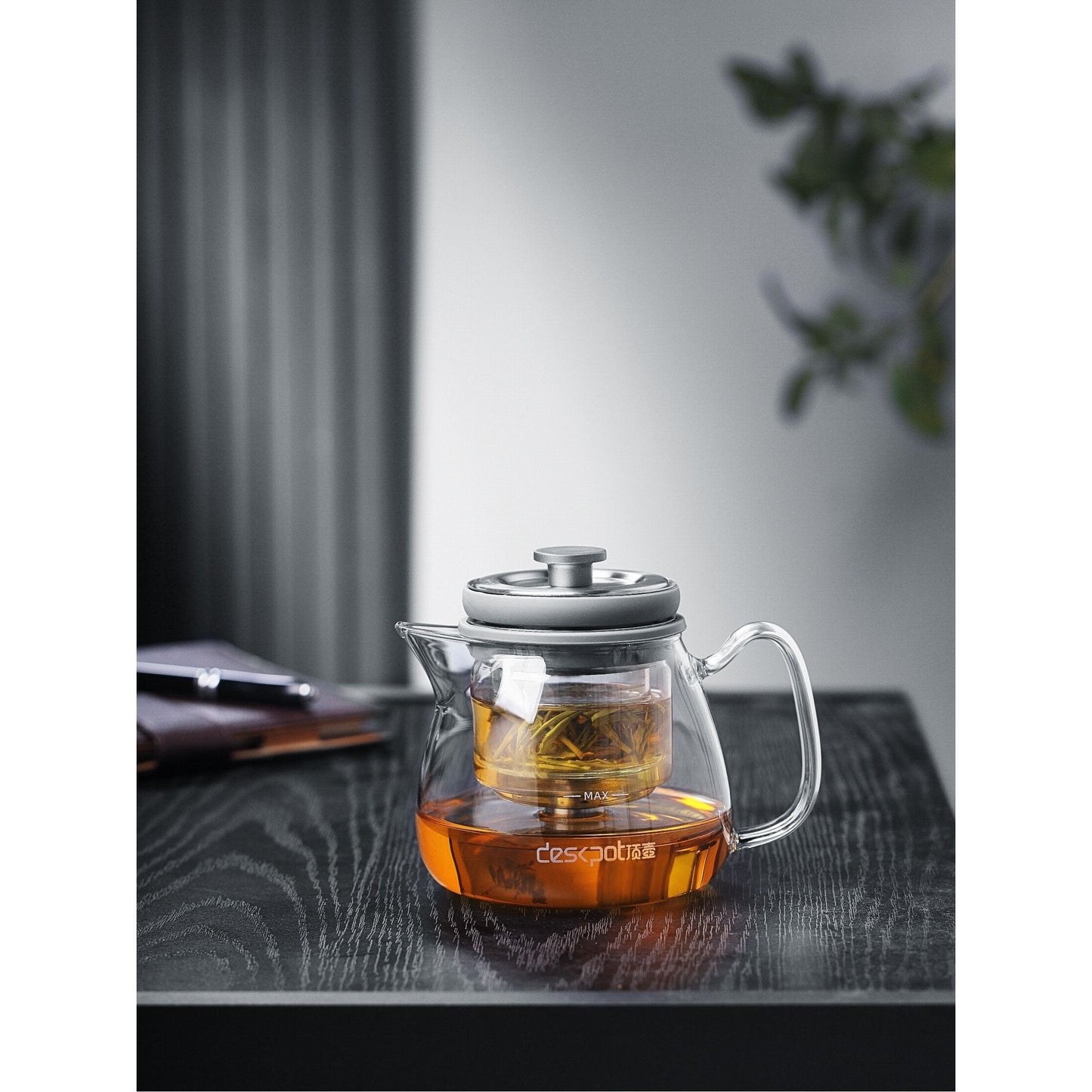Adjustable Stainless Steel Infuser Glass Teapot, Portable Tea Maker for Home & Office
