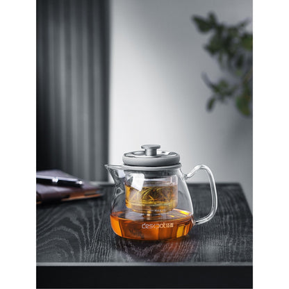 Adjustable Stainless Steel Infuser Glass Teapot, Portable Tea Maker for Home & Office