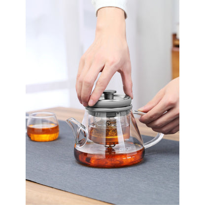 Adjustable Stainless Steel Infuser Glass Teapot, Portable Tea Maker for Home & Office