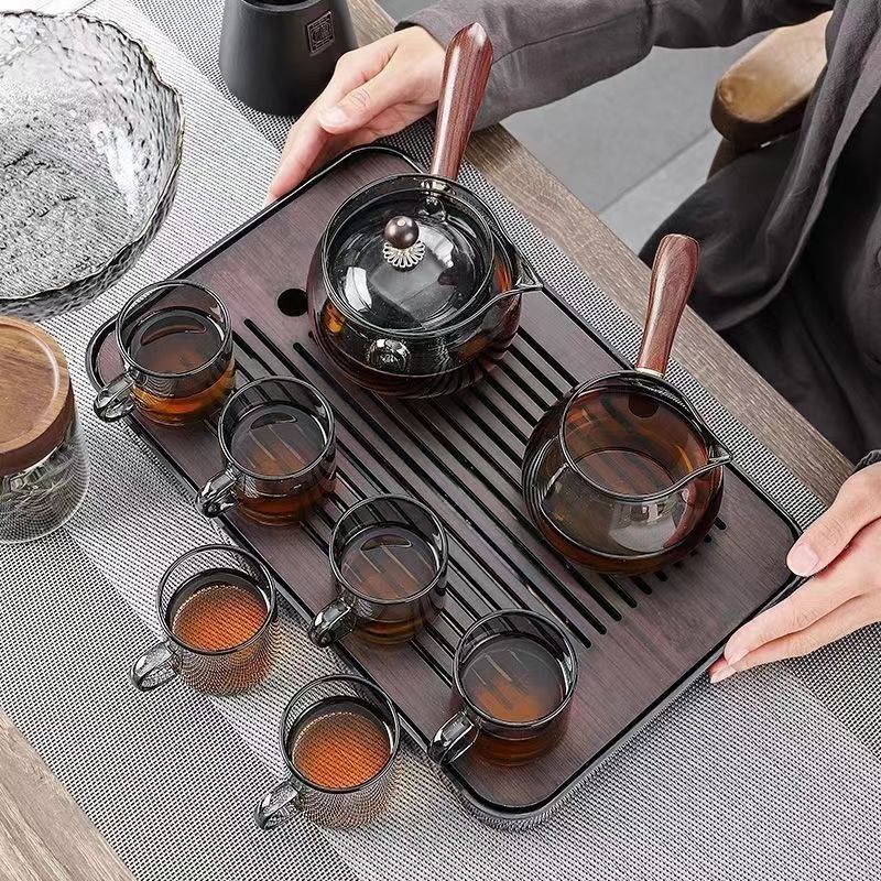 Modern Chinese Gongfu Tea Set with Glass Teapot, Heat-resistant Glass Tea Set for Home & Office