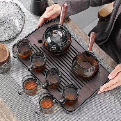 Modern Chinese Gongfu Tea Set with Glass Teapot, Heat-resistant Glass Tea Set for Home & Office