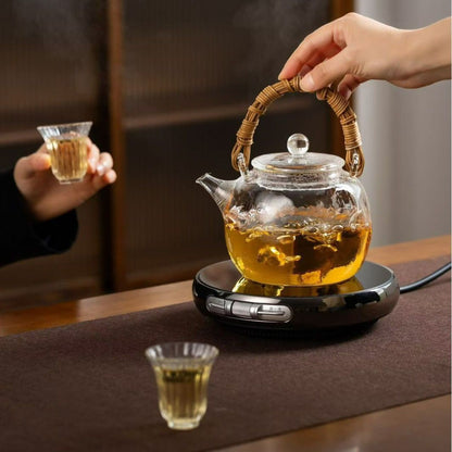 Rattan Wrapped Glass Teakettle, Traditional Chinese Tea Pot for Home & Office