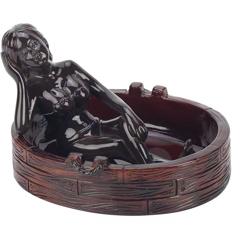 Handmade Glazed Ceramic Ashtray with Lady Sculpture, Unique Tabletop Ornament