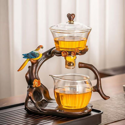 Luxury Handcrafted Automatic Chinese Tea Set with Magpie Sculpture, 6 Cups for Home & Gift