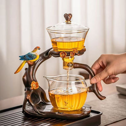 Luxury Handcrafted Automatic Chinese Tea Set with Magpie Sculpture, 6 Cups for Home & Gift