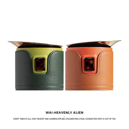 Luxury Leather Tea Caddy with Strainer, Modern Chinese Tea Ceremony Waste Bin for Home