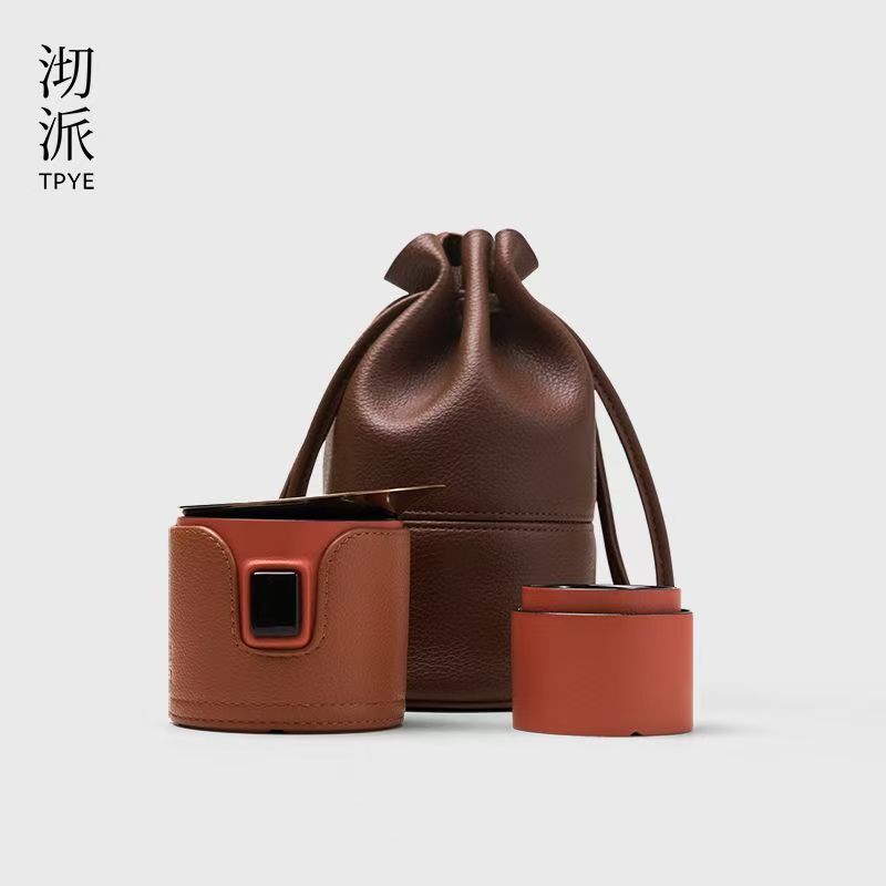 Luxury Leather Tea Caddy with Strainer, Modern Chinese Tea Ceremony Waste Bin for Home
