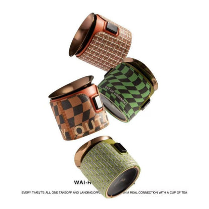 Luxury Leather Tea Caddy with Strainer, Modern Chinese Tea Ceremony Waste Bin for Home