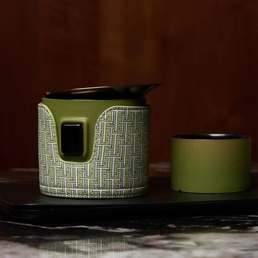 Luxury Leather Tea Caddy with Strainer, Modern Chinese Tea Ceremony Waste Bin for Home