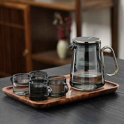 Luxury Smoky Glass Gongfu Teapot Set, Magnetic Tea Infuser with 4 Cups & Tray for Home & Office